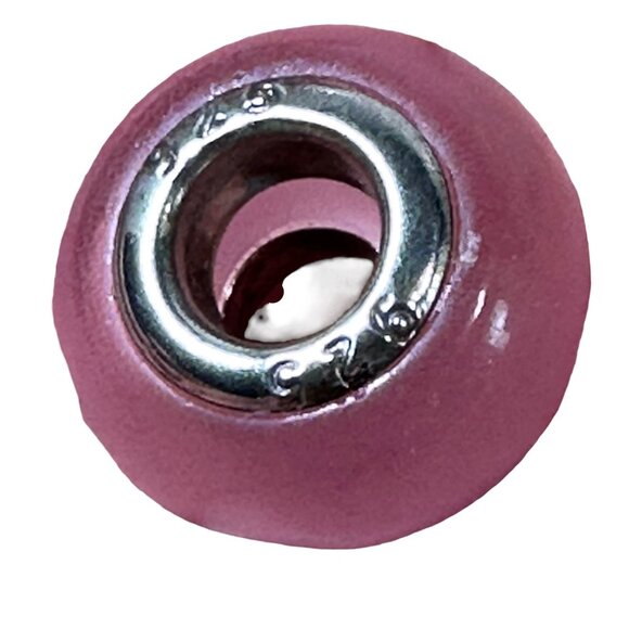 Pink Glass Charm Beads With 925 Sterling Silver Core For Bracelets & Necklaces - Picture 3 of 7